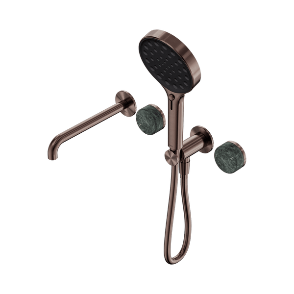 Nero Showers SERENITY PROGRESSIVE SHOWER SYSTEM WITH SPOUT WITH VERDE ALPI HANDLE AND SERENITY HAND SHOWER BRUSHED BRONZE (24E014BZ)