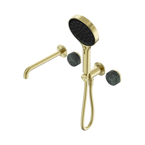 Nero Showers SERENITY PROGRESSIVE SHOWER SYSTEM WITH SPOUT WITH VERDE ALPI HANDLE AND SERENITY HAND SHOWER BRUSHED GOLD (24E014BG)