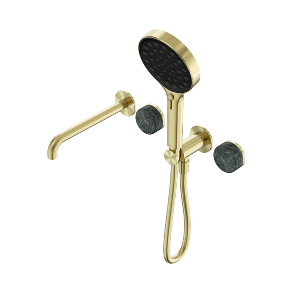 Nero Showers SERENITY PROGRESSIVE SHOWER SYSTEM WITH SPOUT WITH VERDE ALPI HANDLE AND SERENITY HAND SHOWER BRUSHED GOLD (24E014BG)