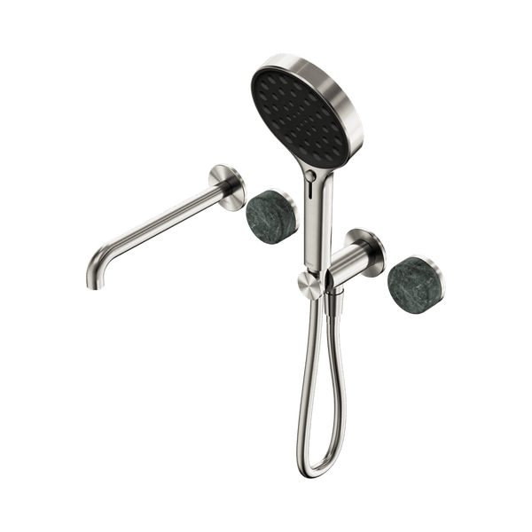 Nero Showers SERENITY PROGRESSIVE SHOWER SYSTEM WITH SPOUT WITH VERDE ALPI HANDLE AND SERENITY HAND SHOWER BRUSHED NICKEL (24E014BN)