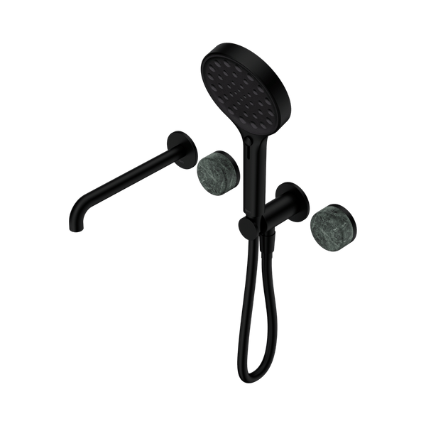 Nero Showers SERENITY PROGRESSIVE SHOWER SYSTEM WITH SPOUT WITH VERDE ALPI HANDLE AND SERENITY HAND SHOWER MATTE BLACK (24E014MB)