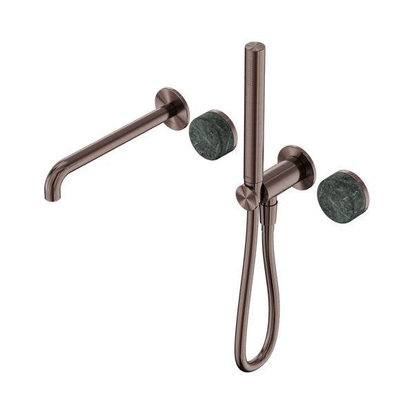 Nero Showers SERENITY PROGRESSIVE SHOWER SYSTEM WITH SPOUT WITH VERDE ALPI HANDLE AND SLIM SHOWER BRUSHED BRONZE (24E008BZ)