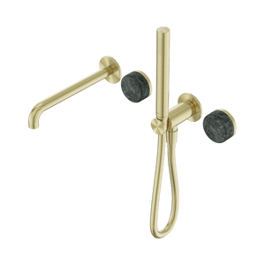 Nero Showers SERENITY PROGRESSIVE SHOWER SYSTEM WITH SPOUT WITH VERDE ALPI HANDLE AND SLIM SHOWER BRUSHED GOLD (24E008BG)