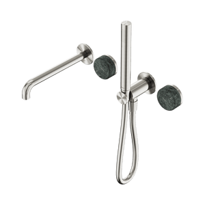 Nero Showers SERENITY PROGRESSIVE SHOWER SYSTEM WITH SPOUT WITH VERDE ALPI HANDLE AND SLIM SHOWER BRUSHED NICKEL (24E008BN)