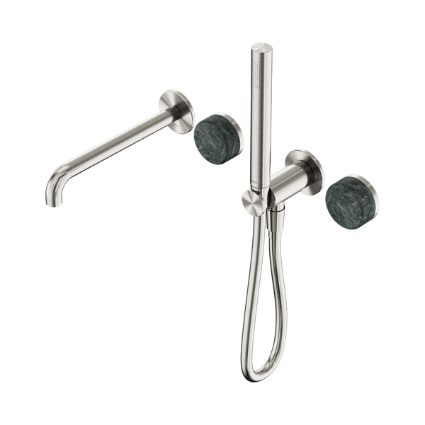 Nero Showers SERENITY PROGRESSIVE SHOWER SYSTEM WITH SPOUT WITH VERDE ALPI HANDLE AND SLIM SHOWER BRUSHED NICKEL (24E008BN)