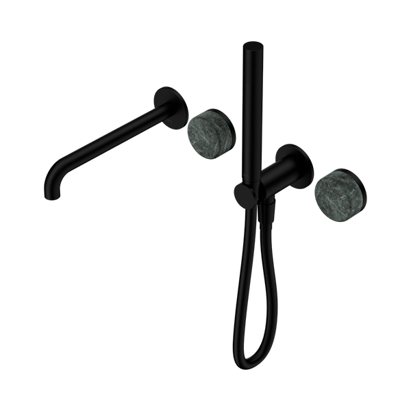 Nero Showers SERENITY PROGRESSIVE SHOWER SYSTEM WITH SPOUT WITH VERDE ALPI HANDLE AND SLIM SHOWER MATTE BLACK (24E008MB)