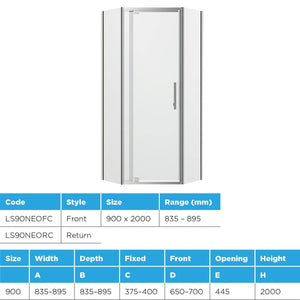 Louve Neo Pivot Shower Screen 900mm