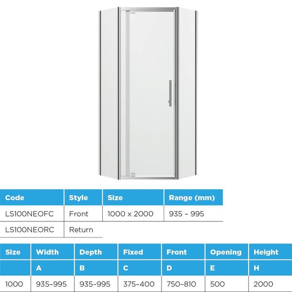 Louve Neo Pivot Shower Screen 1000mm