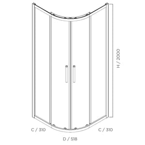 Oceano Showers Louve Curved Slider Shower Screen 900mm