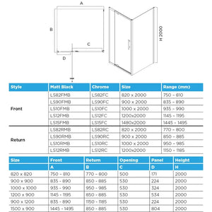 Oceano Showers Louve Square Pivot Shower Screen Front Only - Chrome