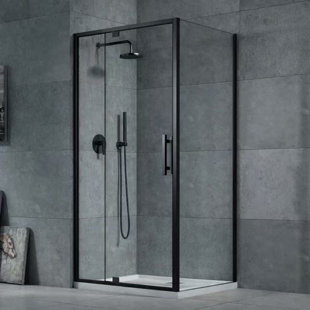 Oceano Showers Louve Square Pivot Shower Screen Front & Return - Matt Black