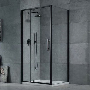 Oceano Showers Louve Square Pivot Shower Screen Front & Return - Matt Black