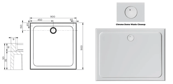 Oceano Showers SMC Louve SAM900 900x900MM Rear Outlet