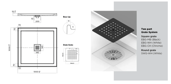 Oceano Showers Stonelite™ ECO EC1000C 1000x1000MM Center Outlet