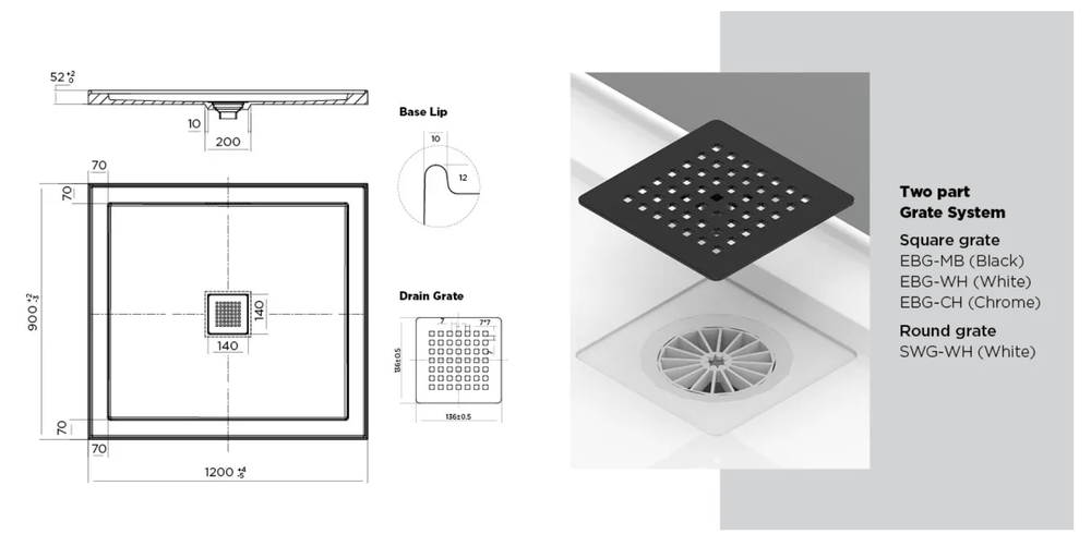 Stonelite™ ECO EC1290C 1200x900MM Center Outlet
