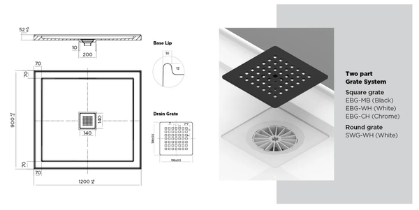 Oceano Showers Stonelite™ ECO EC1290C 1200x900MM Center Outlet