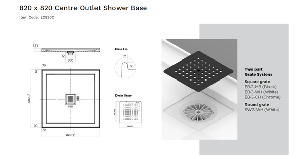 Oceano Showers Stonelite™ ECO EC820C 820x820MM Center Outlet