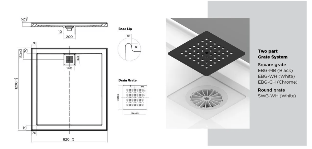 Stonelite™ ECO EC8212R 820x1200MM Rear Outlet
