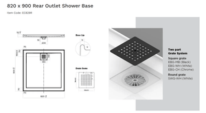 Oceano Showers Stonelite™ ECO EC829R 820x900MM Rear Outlet