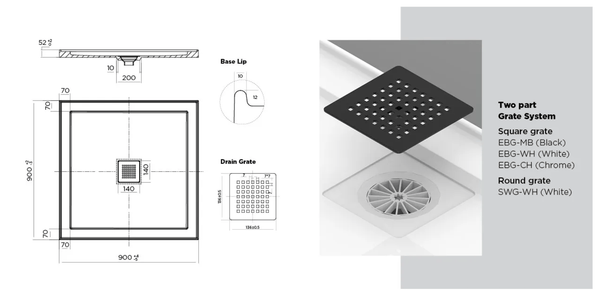 Oceano Showers Stonelite™ ECO EC900C 900x900MM Center Outlet