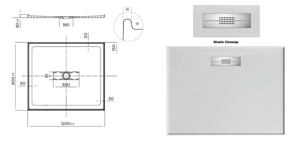 Oceano Showers Stonelite™ Elite EL1290C 1200x900MM Center Outlet