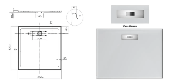 Oceano Showers Stonelite™ Elite EL820R 820x820MM Rear Outlet