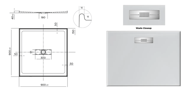 Oceano Showers Stonelite™ Elite EL900C 900x900MM Center Outlet