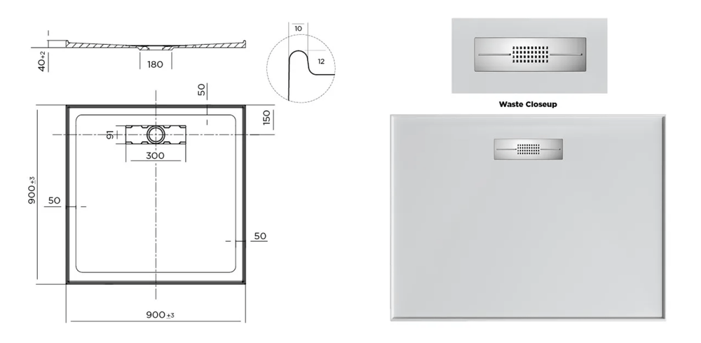 Stonelite™ Elite EL900R 900x900MM Rear Outlet