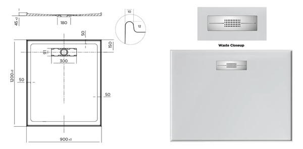 Oceano Showers Stonelite™ Elite EL9012R 900x1200MM Rear Outlet
