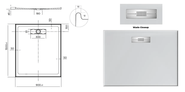 Oceano Showers Stonelite™ Elite EL9015R 900x1500MM Rear Outlet