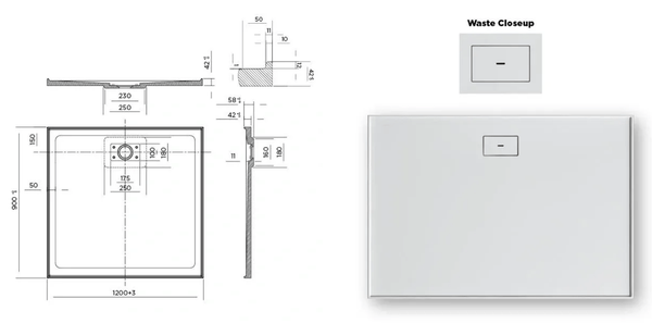 Oceano Showers Stonelite™ Metro MT1290R 1200x900MM Rear Outlet