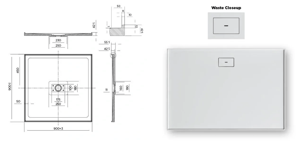Stonelite™ Metro MT900C 900x900MM Center Outlet