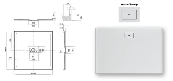 Oceano Showers Stonelite™ Metro MT900C 900x900MM Center Outlet