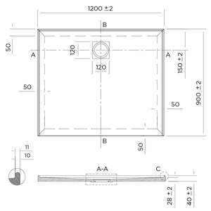 Oceano Showers Stonelite™ Profile PD1290R 1200X900MM Rear Outlet, 3 Tile Flange