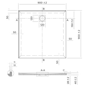 Oceano Showers Stonelite™ Profile PD900LHR 900X900MM Rear Outlet, 2 Tile Flange Left Hand