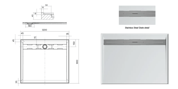 Oceano Showers Stonelite™ Urban MKII 2UR1290R 1200x900MM Rear Outlet