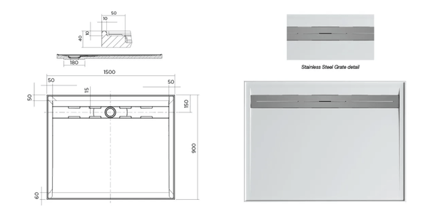 Oceano Showers Stonelite™ Urban MKII 2UR1500R 1500x900MM Rear Outlet