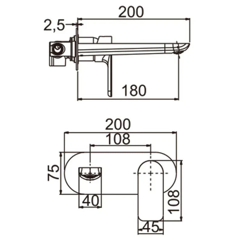 BU0158-2.BM VOG SERIES BRUSHED NICKEL BATHTUB/BASIN WALL MIXER WITH SPOUT
