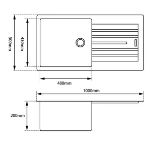 TSI Sinks OX1050.KS 1000*500*200MM BLACK GRANITE STONE KITCHEN SINK