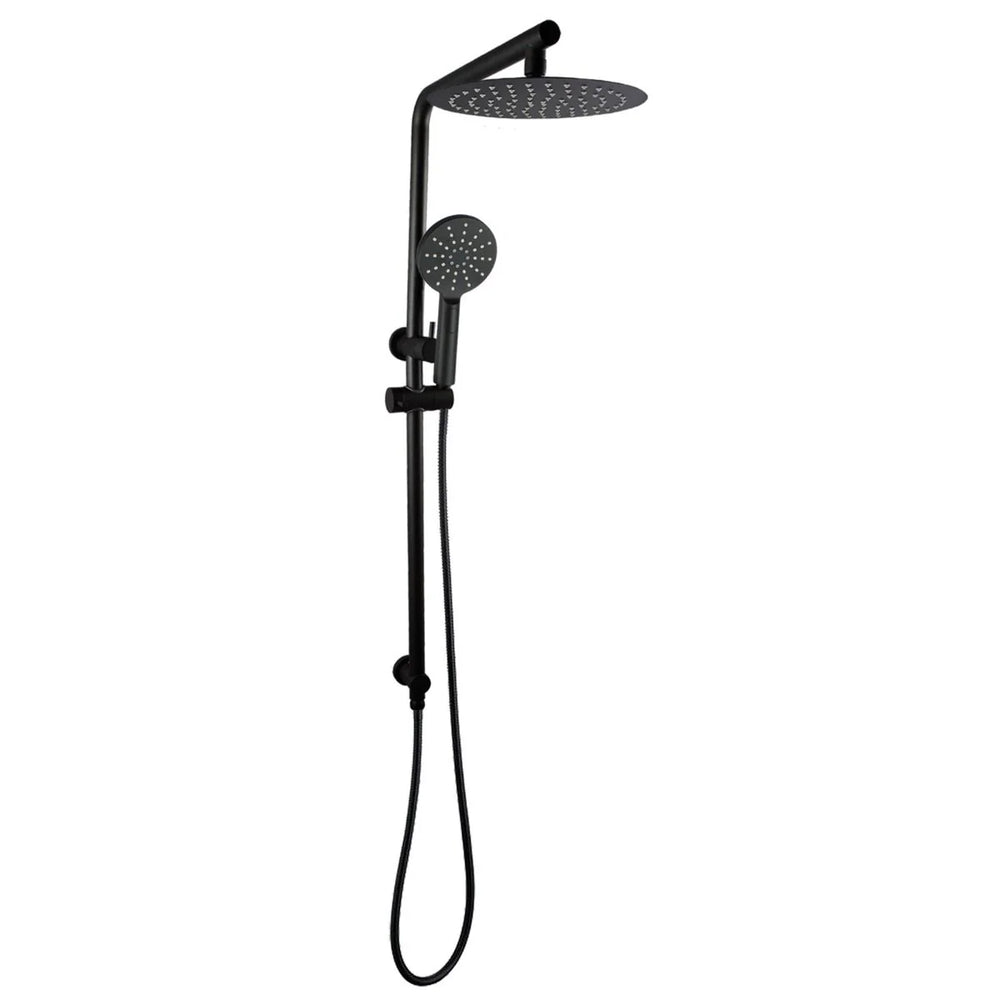 10'' RIGHT ANGLE ROUND MATTE BLACK SHOWER STATION TOP INLET