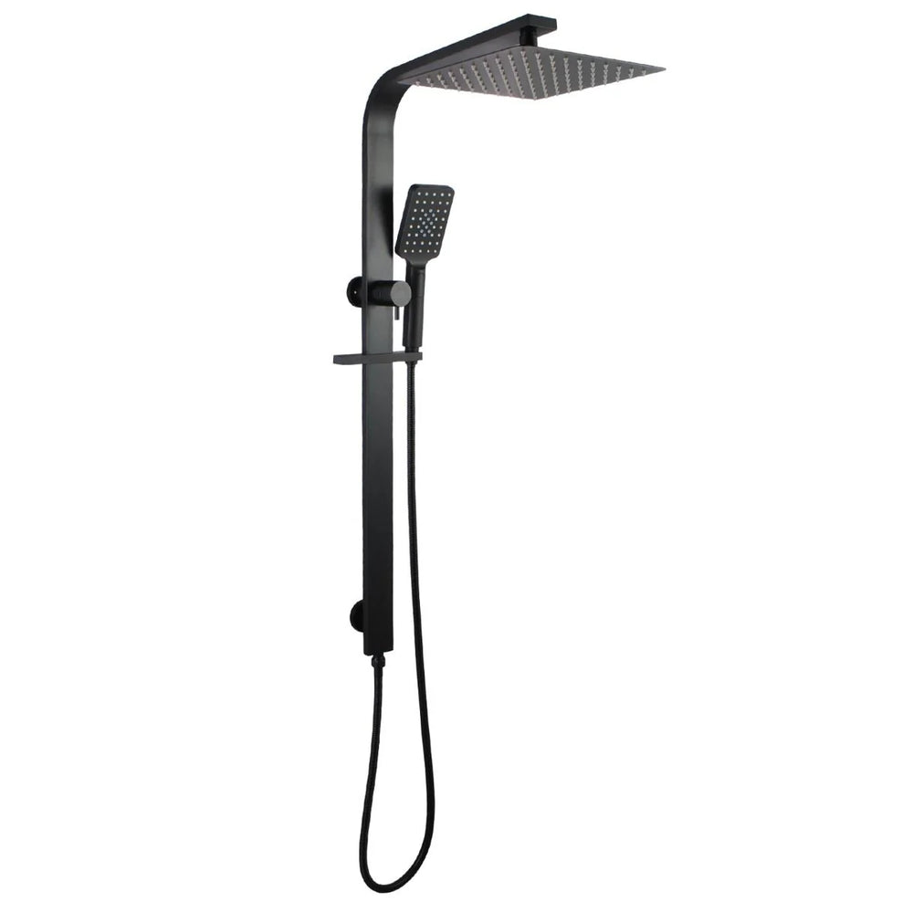 OX2150.SH.N+OX0002.SH+OX-S8.HHS 10'' SQUARE BLACK WIDE RAIL SHOWER STATION TOP WATER INLET WITH 3 FUNCTIONS HANDHELD