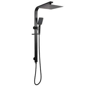OX2150.SH.N+OX0002.SH+OX-S8.HHS 10'' SQUARE BLACK WIDE RAIL SHOWER STATION TOP WATER INLET WITH 3 FUNCTIONS HANDHELD