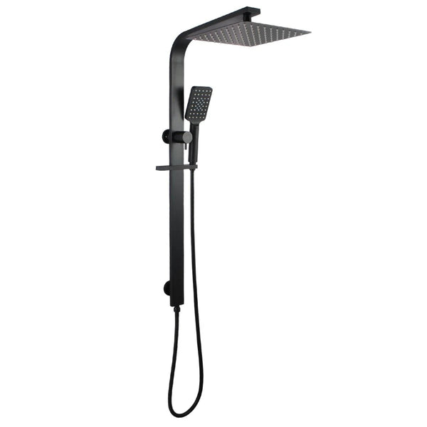 OX2150.SH.N+OX0002.SH+OX-S8.HHS 10'' SQUARE BLACK WIDE RAIL SHOWER STATION TOP WATER INLET WITH 3 FUNCTIONS HANDHELD
