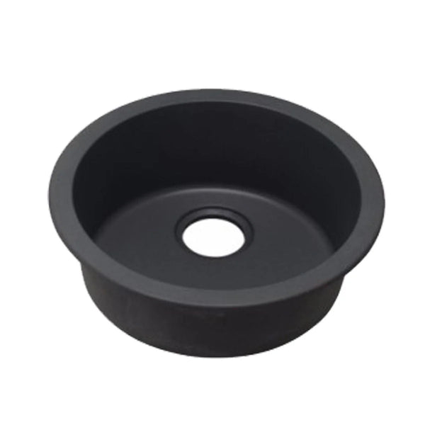 OX460.KS BLACK GRANITE QUARTZ STONE KITCHEN/LAUNDRY SINK ROUND SINGLE BOWL TOP/UNDER MOUNT 460MM