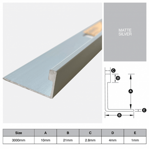 RobertsDesigns L Shape Trim Aluminium 3m - Matt Silver