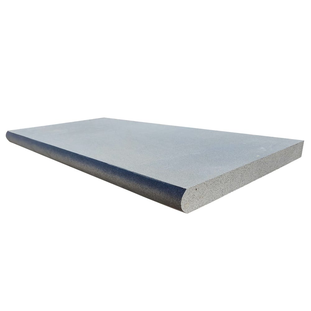 Roman Tile Basalt Bluestone Sawn 400 grit Coping Tile - Round Bullnose 400x600x30mm