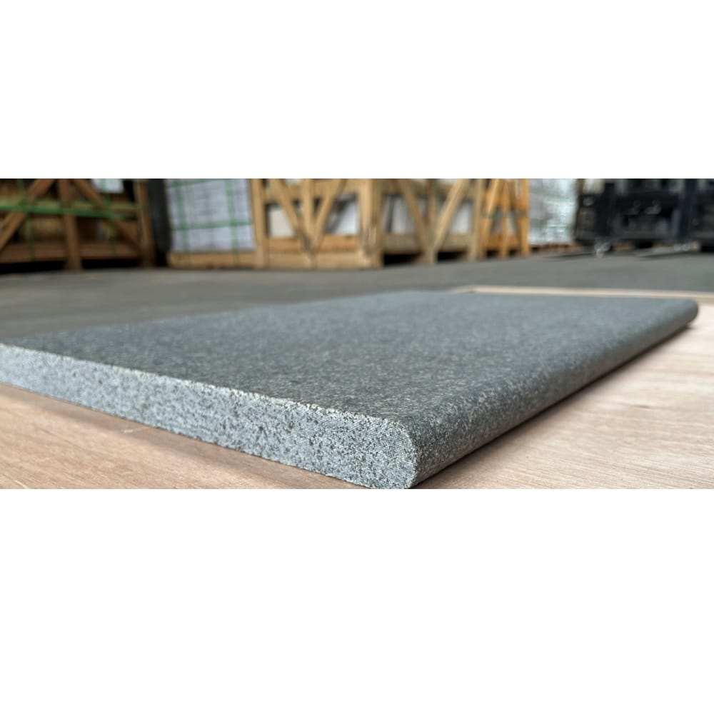 Roman Tile Granite Maha Black Flamed and Washed Round Bullnose 600x400x20mm
