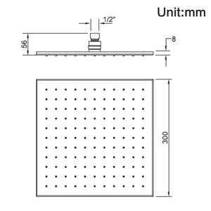 TSI Showers CH0133.SH SQUARE CHROME BRASS RAINFALL SHOWER HEAD 300MM