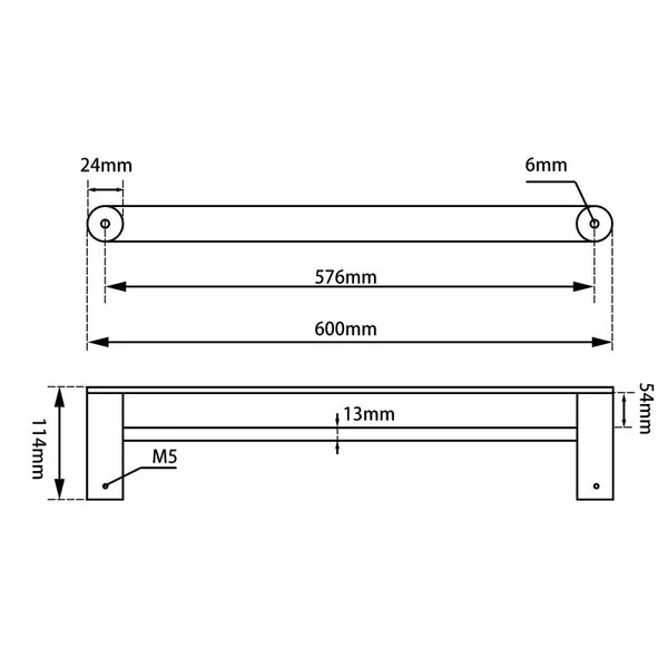 OXCH6502.TR RUSHY CHROME DOUBLE TOWEL RAIL 600MM BLACK&CHROME