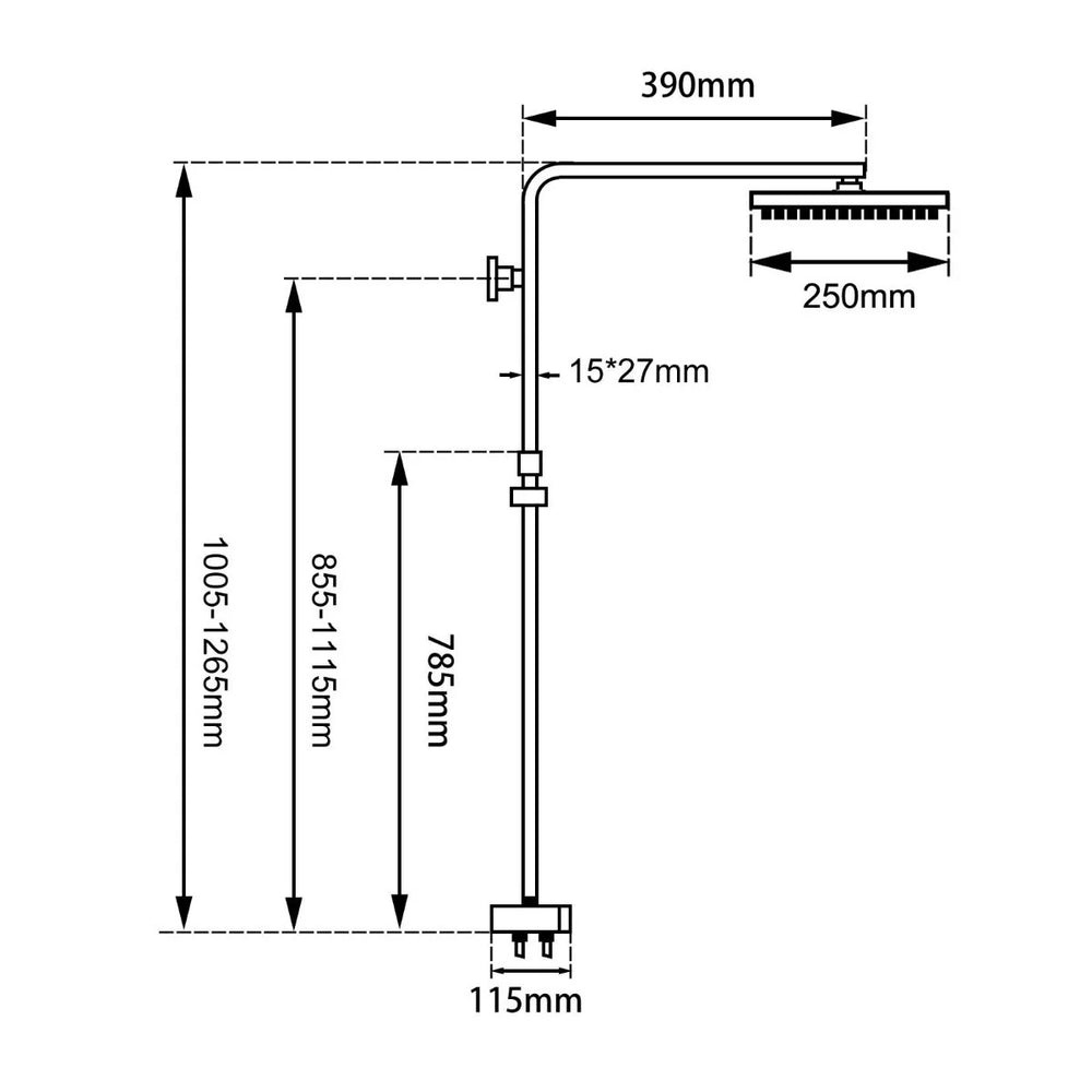 OX2125.SH.N+OX0002.SH+OX-S8.HHS 10" SQUARE MATTE BLACK SHOWER STATION TOP/BOTTOM INLET